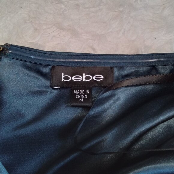 Bebe Womens Dark Blue Satin Badge Cocktail Dress Size M - Picture 5 of 7